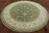 Oriental Peshawar 8' Round Hand Knotted Area Rug - Golden Nile