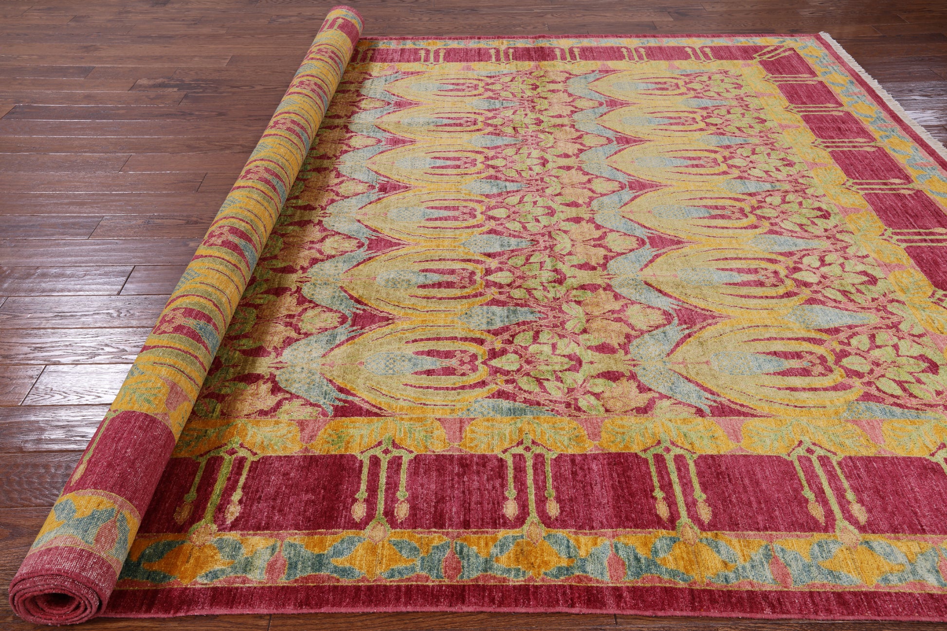 William Morris Handmade Wool Area Rug - 9' 0" X 11' 8" - Golden Nile