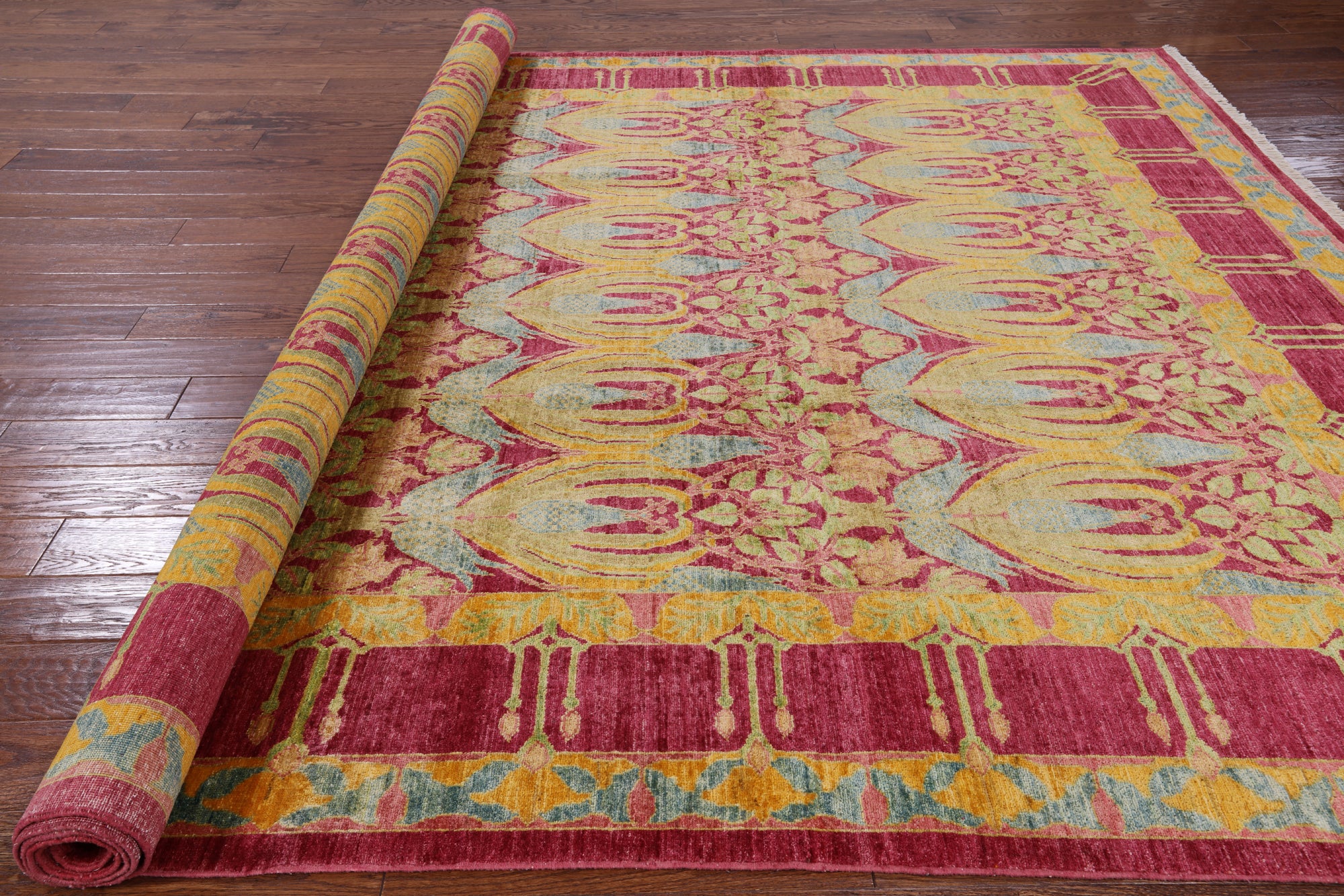 William Morris Handmade Wool Area Rug - 9' 0" X 11' 8" - Golden Nile