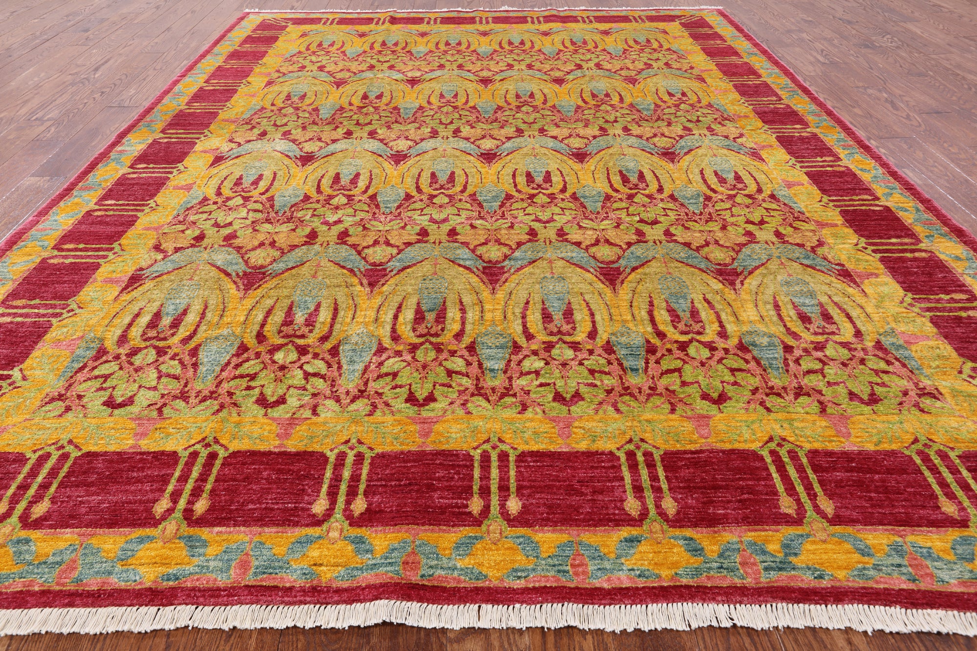 William Morris Handmade Wool Area Rug - 9' 0" X 11' 8" - Golden Nile