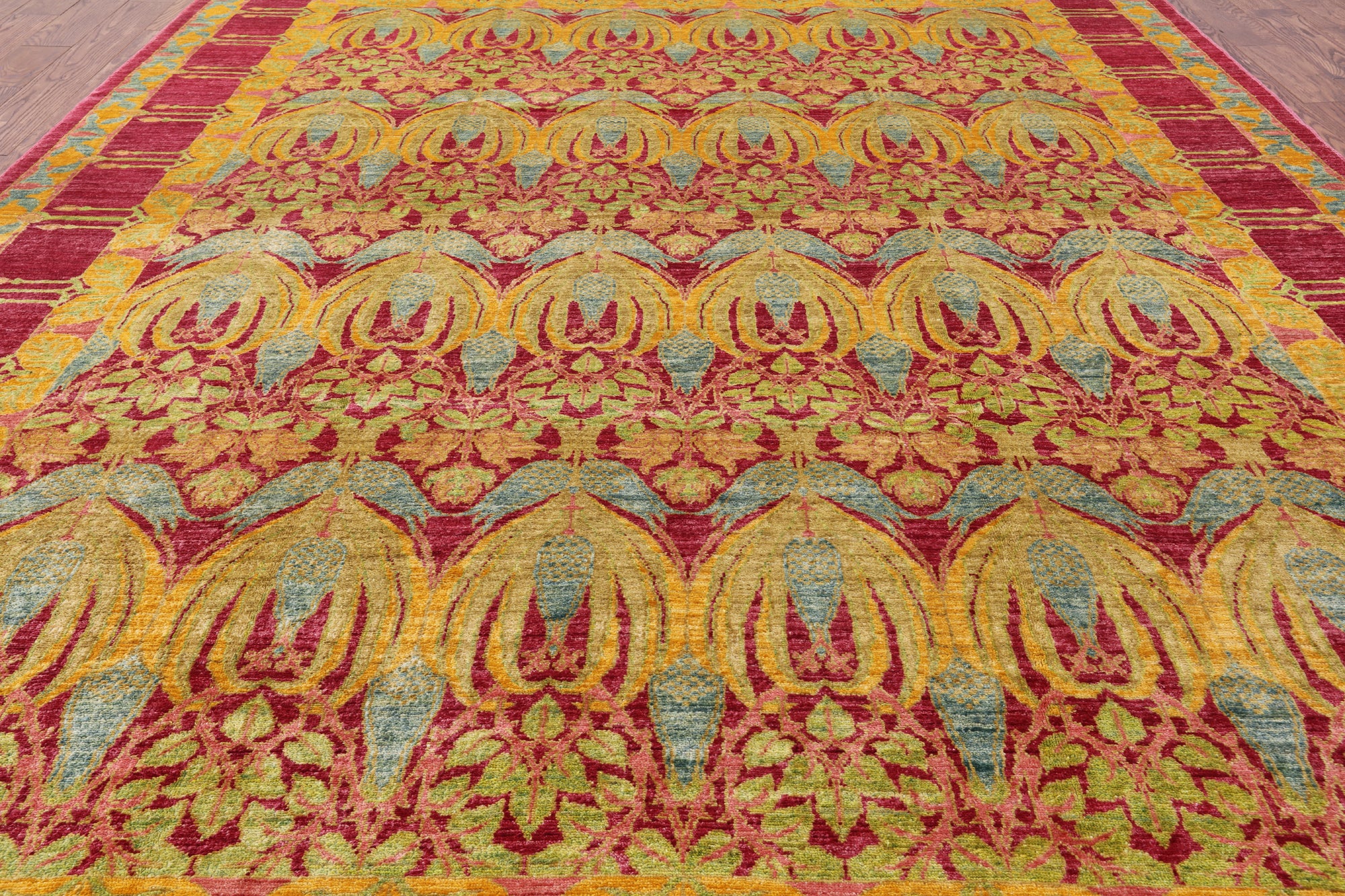 William Morris Handmade Wool Area Rug - 9' 0" X 11' 8" - Golden Nile