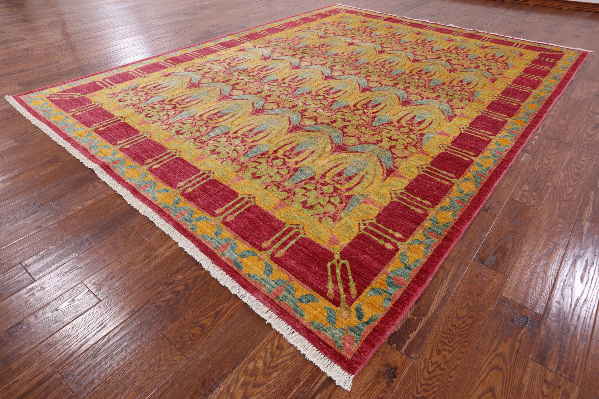 William Morris Handmade Wool Area Rug - 9' 0" X 11' 8" - Golden Nile