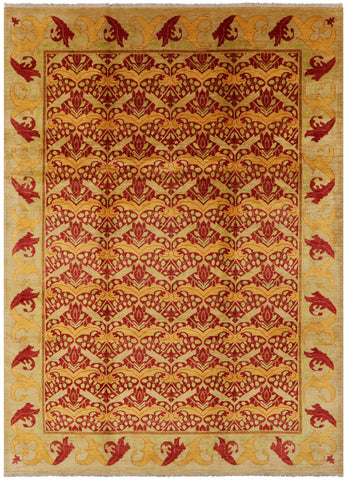 Red William Morris Hand Knotted Wool Rug - 10' 0