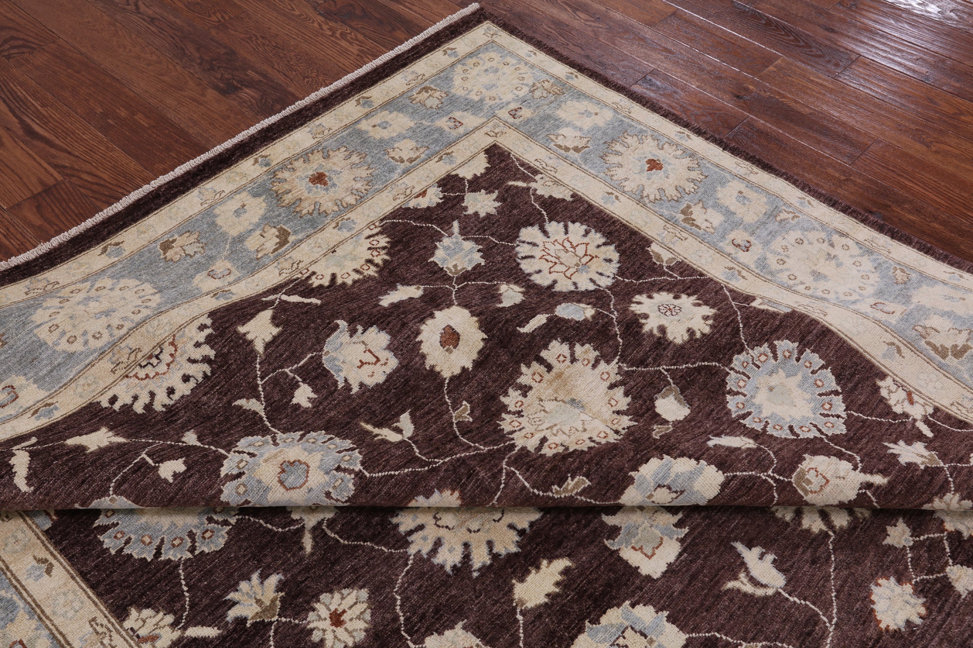 Brown Peshawar Hand Knotted Wool Rug - 8' 1" X 10' 0" - Golden Nile