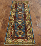 2' X 6' Hand Knotted Fine Kazak Wool Runner Rug - Golden Nile