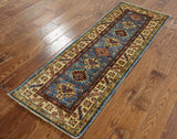 2' X 6' Hand Knotted Fine Kazak Wool Runner Rug - Golden Nile