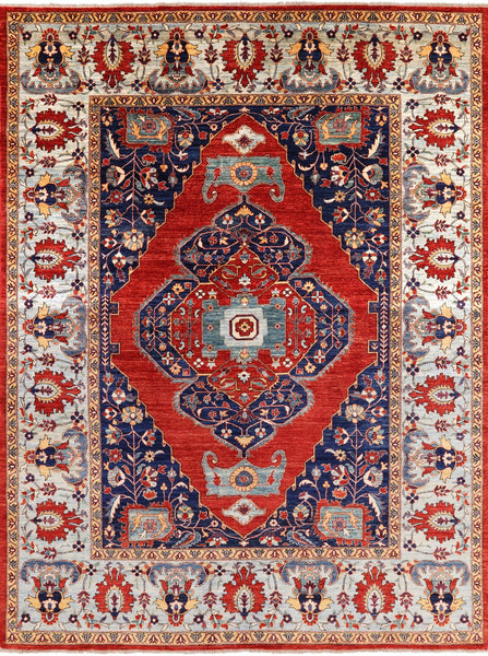 Red Fine Serapi Hand Knotted Wool Area Rug - 9' 1" X 12' 0" - Golden Nile