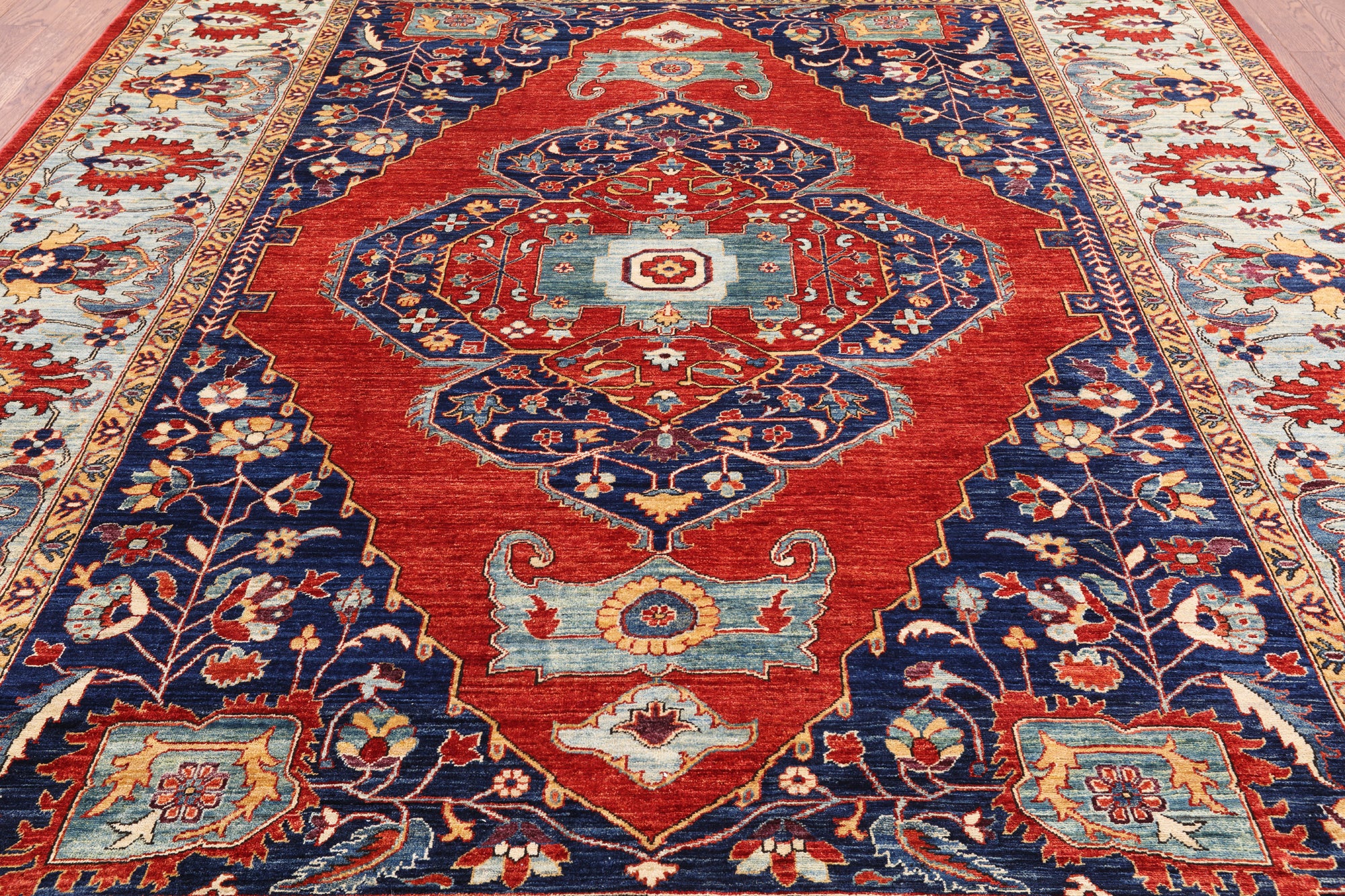 Red Fine Serapi Hand Knotted Wool Area Rug - 9' 1" X 12' 0" - Golden Nile