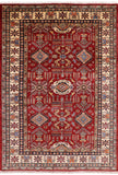 Red Super Kazak Hand Knotted Wool Area Rug - 5' 8" X 8' 2" - Golden Nile
