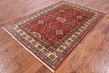 Red Super Kazak Hand Knotted Wool Area Rug - 5' 8" X 8' 2" - Golden Nile