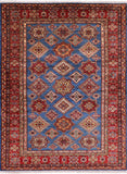 Blue Super Kazak Hand Knotted Wool Area Rug - 5' 8" X 7' 7" - Golden Nile