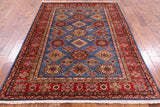 Blue Super Kazak Hand Knotted Wool Area Rug - 5' 8" X 7' 7" - Golden Nile