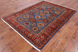 Blue Super Kazak Hand Knotted Wool Area Rug - 5' 8" X 7' 7" - Golden Nile