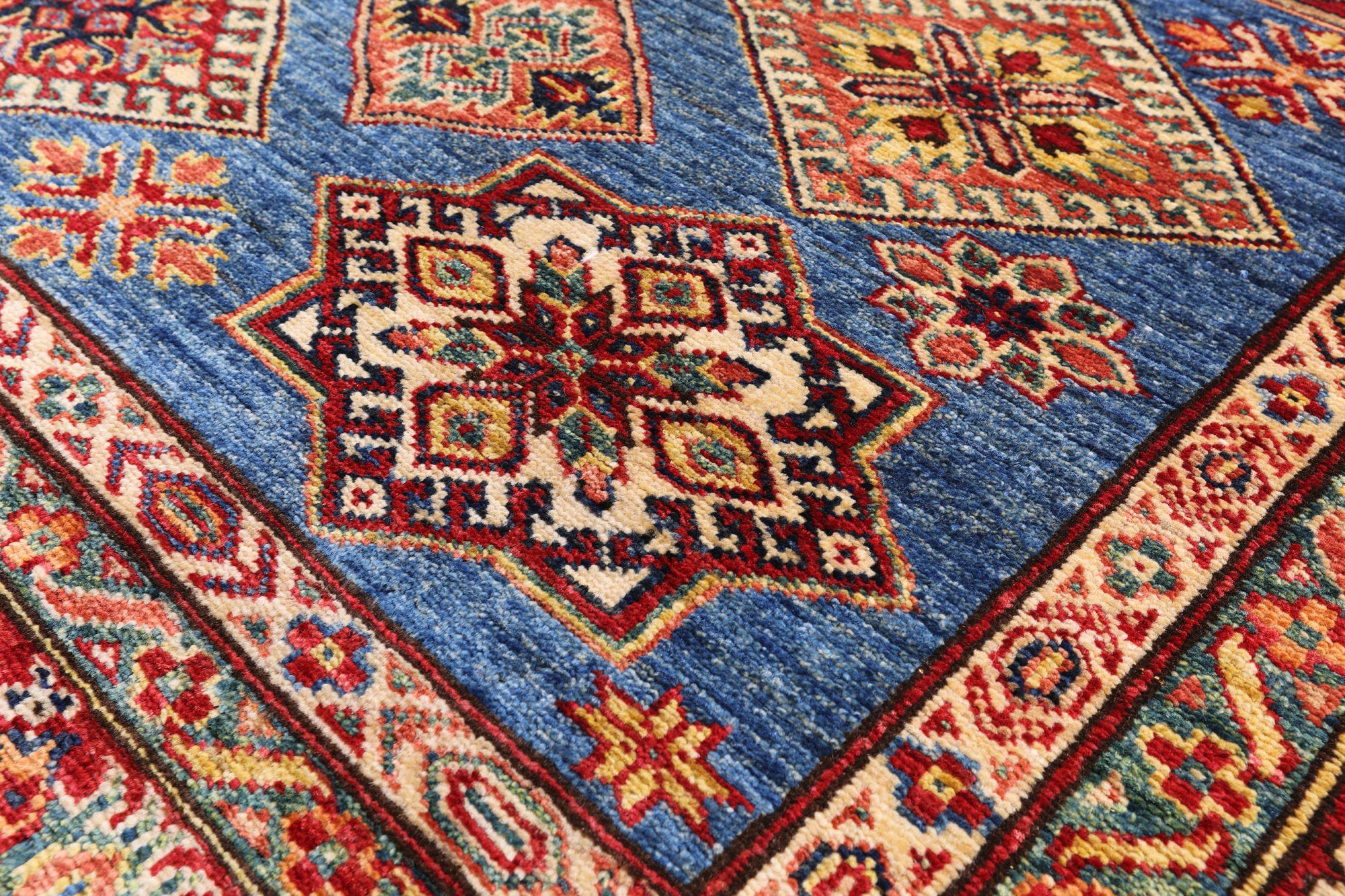 Blue Super Kazak Hand Knotted Wool Area Rug - 5' 8" X 7' 7" - Golden Nile