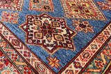 Blue Super Kazak Hand Knotted Wool Area Rug - 5' 8" X 7' 7" - Golden Nile