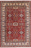 Red Super Kazak Hand Knotted Area Rug - 5' 7" X 8' 4" - Golden Nile