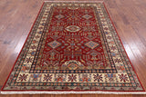 Red Super Kazak Hand Knotted Area Rug - 5' 7" X 8' 4" - Golden Nile