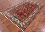 Red Super Kazak Hand Knotted Area Rug - 5' 7" X 8' 4" - Golden Nile