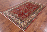 Red Super Kazak Hand Knotted Area Rug - 5' 7" X 8' 4" - Golden Nile