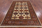 Ivory Super Kazak Handmade Wool Area Rug - 6' 1" X 9' 1" - Golden Nile