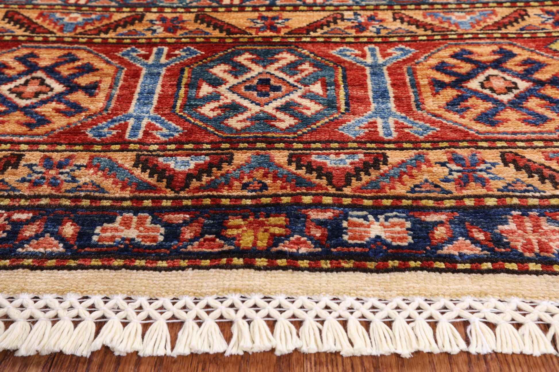 Ivory Super Kazak Handmade Wool Area Rug - 6' 1" X 9' 1" - Golden Nile