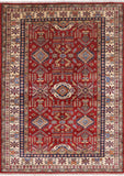 Red Super Kazak Hand Knotted Wool Area Rug - 5' 7" X 7' 8" - Golden Nile