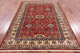 Red Super Kazak Hand Knotted Wool Area Rug - 5' 7" X 7' 8" - Golden Nile