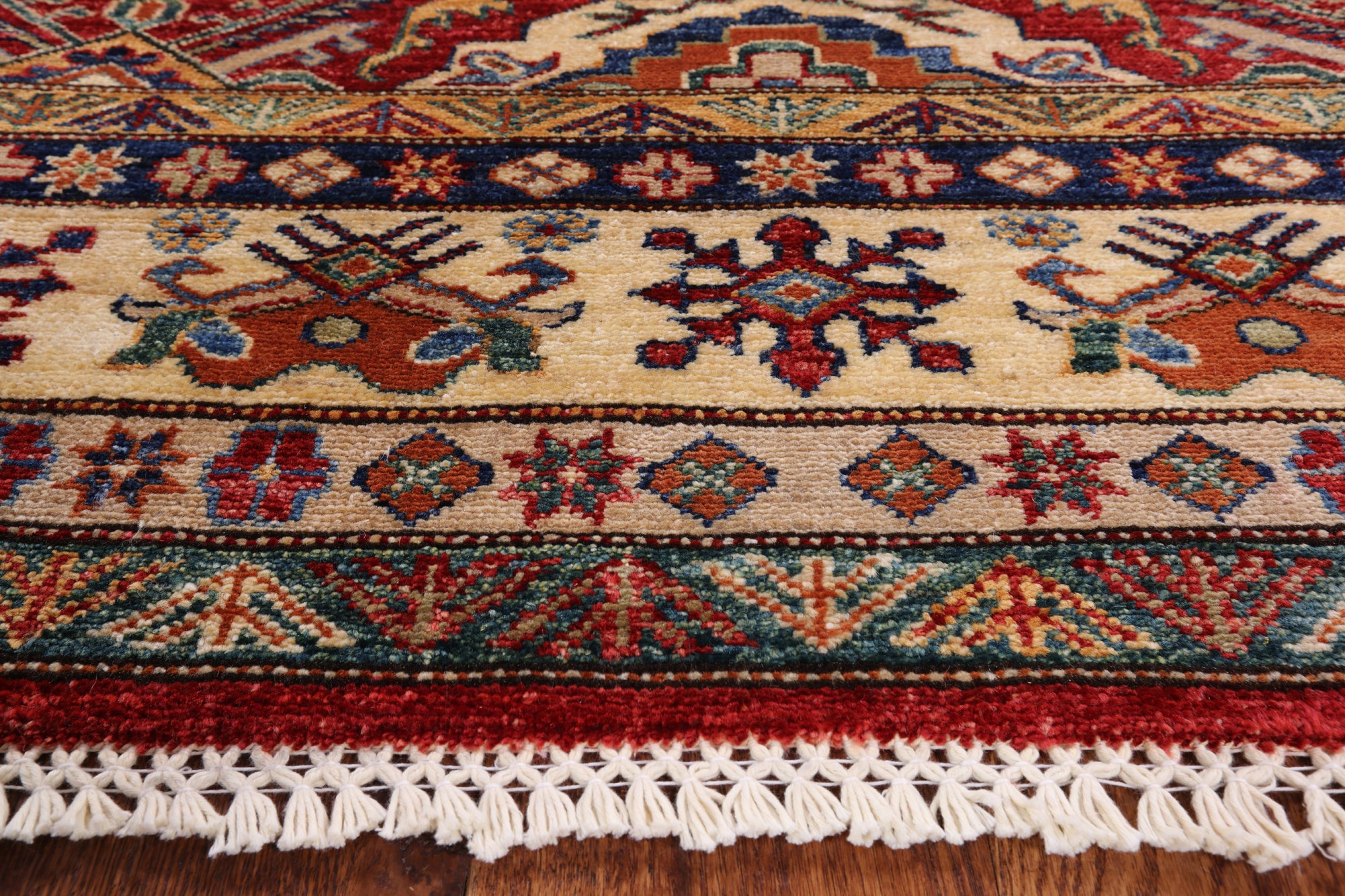 Red Super Kazak Hand Knotted Wool Area Rug - 5' 7" X 7' 8" - Golden Nile
