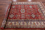 Red Super Kazak Hand Knotted Wool Area Rug - 5' 7" X 7' 8" - Golden Nile