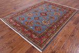 Blue Super Kazak Hand Knotted Area Rug - 5' 11" X 8' 0" - Golden Nile