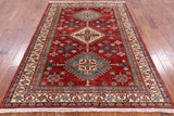 Red Super Kazak Hand Knotted Wool Area Rug - 5' 7" X 7' 10" - Golden Nile