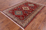 Red Super Kazak Hand Knotted Wool Area Rug - 5' 7" X 7' 10" - Golden Nile