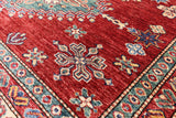 Red Super Kazak Hand Knotted Wool Area Rug - 5' 7" X 7' 10" - Golden Nile