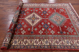 Red Super Kazak Hand Knotted Wool Area Rug - 5' 7" X 7' 10" - Golden Nile