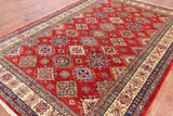 Red Super Kazak Hand Knotted Wool Area Rug - 6' 8" X 9' 7" - Golden Nile