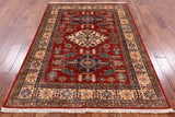 Red Super Kazak Hand Knotted Wool Area Rug - 4' 10" X 6' 8" - Golden Nile