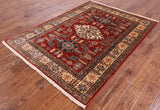 Red Super Kazak Hand Knotted Wool Area Rug - 4' 10" X 6' 8" - Golden Nile