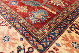 Red Super Kazak Hand Knotted Wool Area Rug - 4' 10" X 6' 8" - Golden Nile