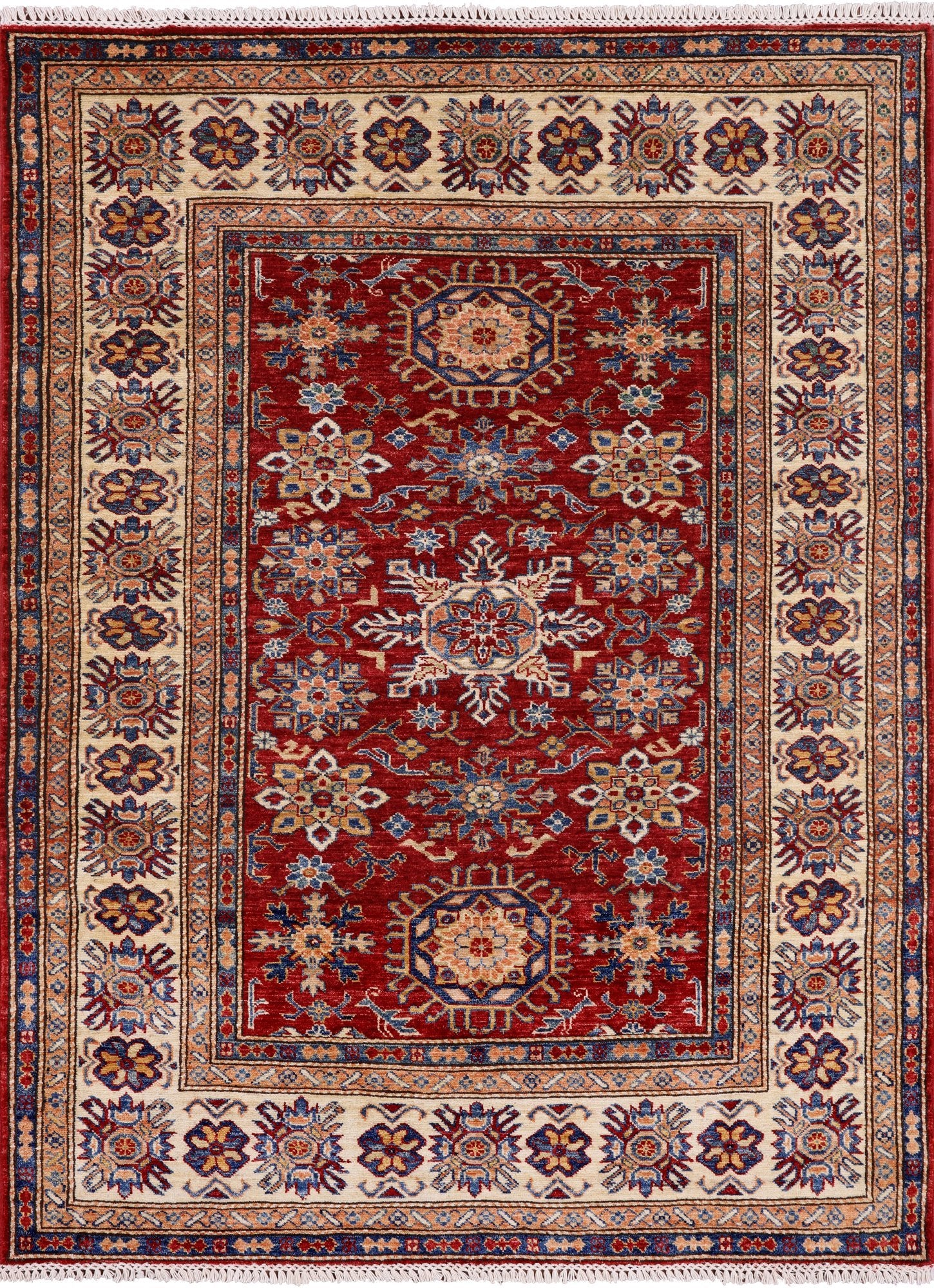 Red Super Kazak Handmade Area Rug - 4' 10" X 6' 6" - Golden Nile