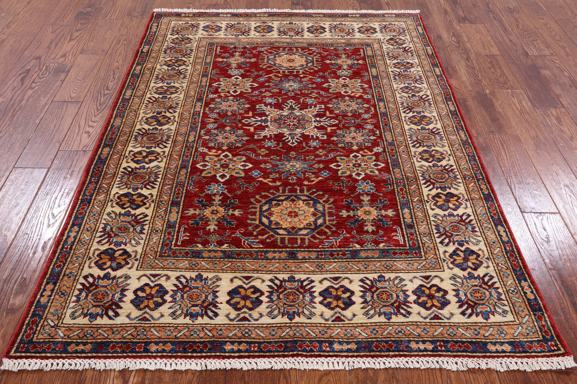 Red Super Kazak Handmade Area Rug - 4' 10" X 6' 6" - Golden Nile