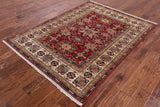 Red Super Kazak Handmade Area Rug - 4' 10" X 6' 6" - Golden Nile