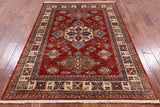 Red Super Kazak Hand Knotted Wool Area Rug - 4' 10" X 6' 8" - Golden Nile