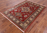 Red Super Kazak Hand Knotted Wool Area Rug - 4' 10" X 6' 8" - Golden Nile