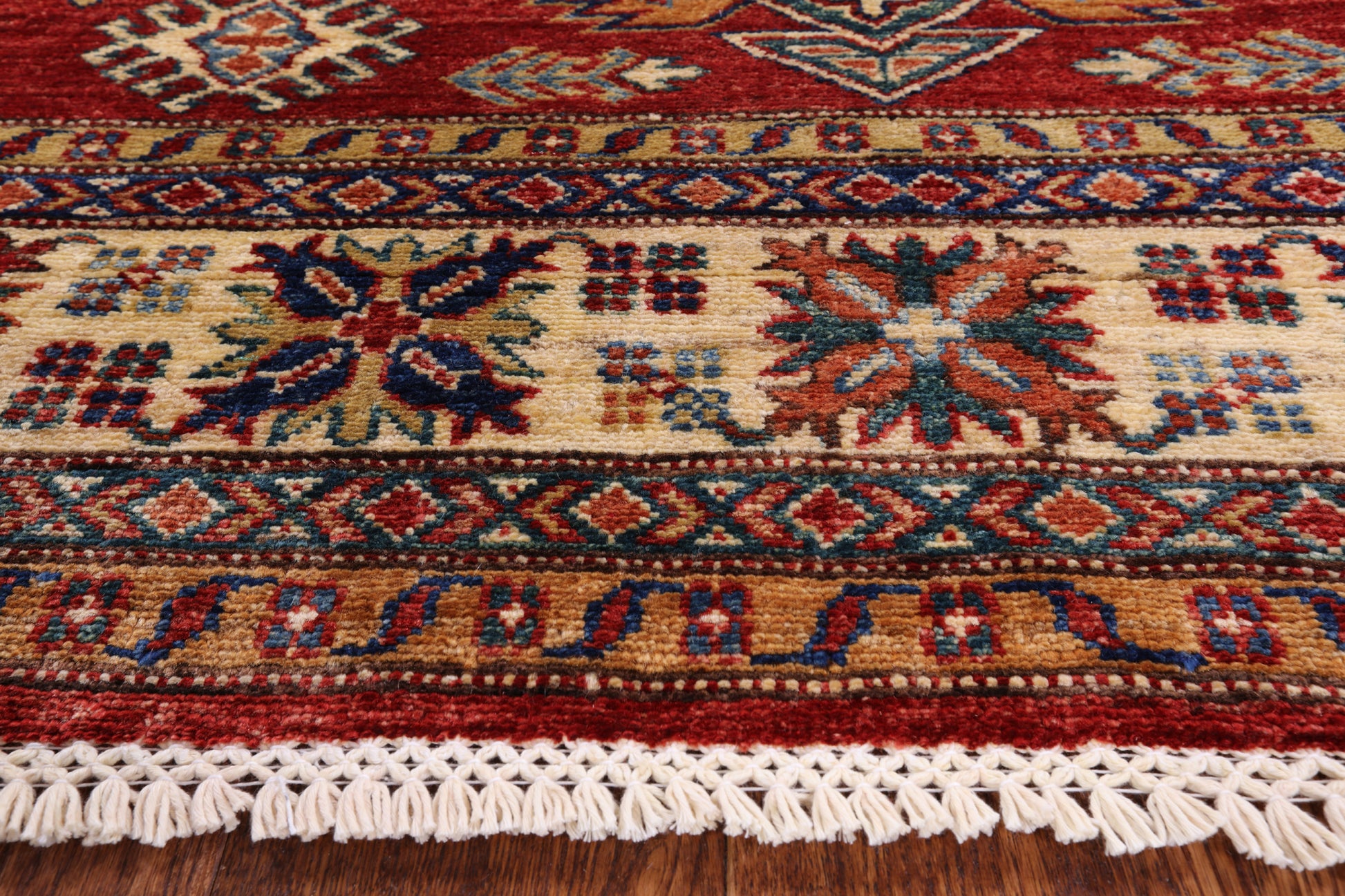 Red Super Kazak Hand Knotted Wool Area Rug - 4' 10" X 6' 8" - Golden Nile