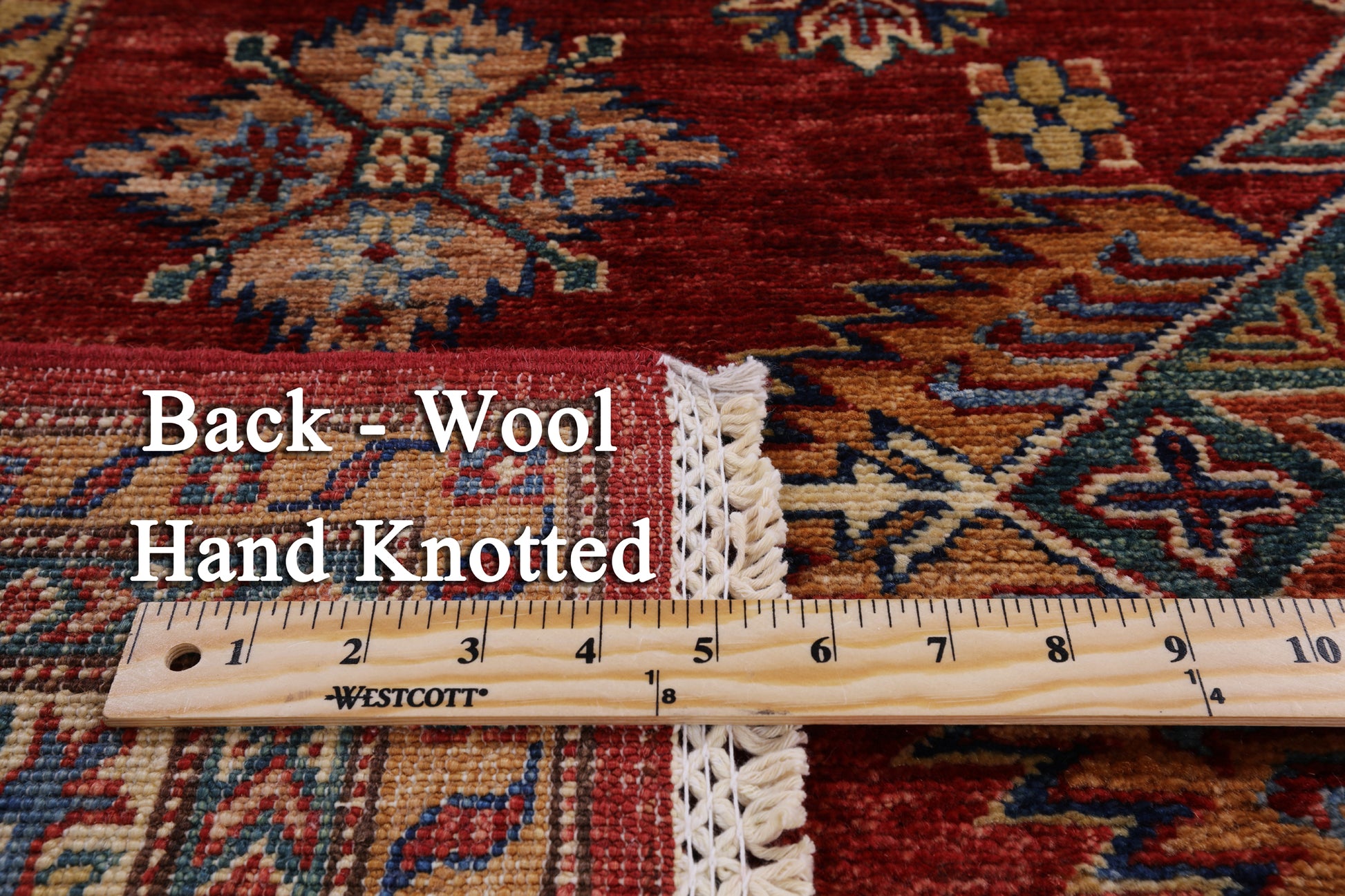 Red Super Kazak Hand Knotted Wool Area Rug - 4' 10" X 6' 8" - Golden Nile