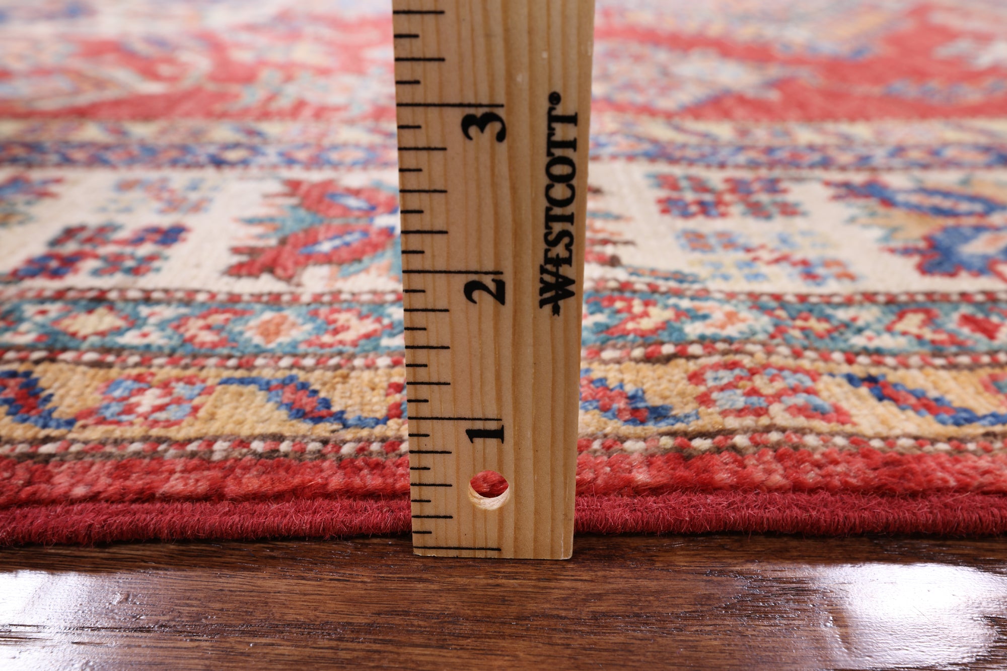 Red Super Kazak Hand Knotted Wool Area Rug - 4' 10" X 6' 8" - Golden Nile