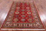 Red Super Kazak Hand Knotted Wool Rug - 4' 11" X 6' 10" - Golden Nile