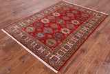 Red Super Kazak Hand Knotted Wool Rug - 4' 11" X 6' 10" - Golden Nile