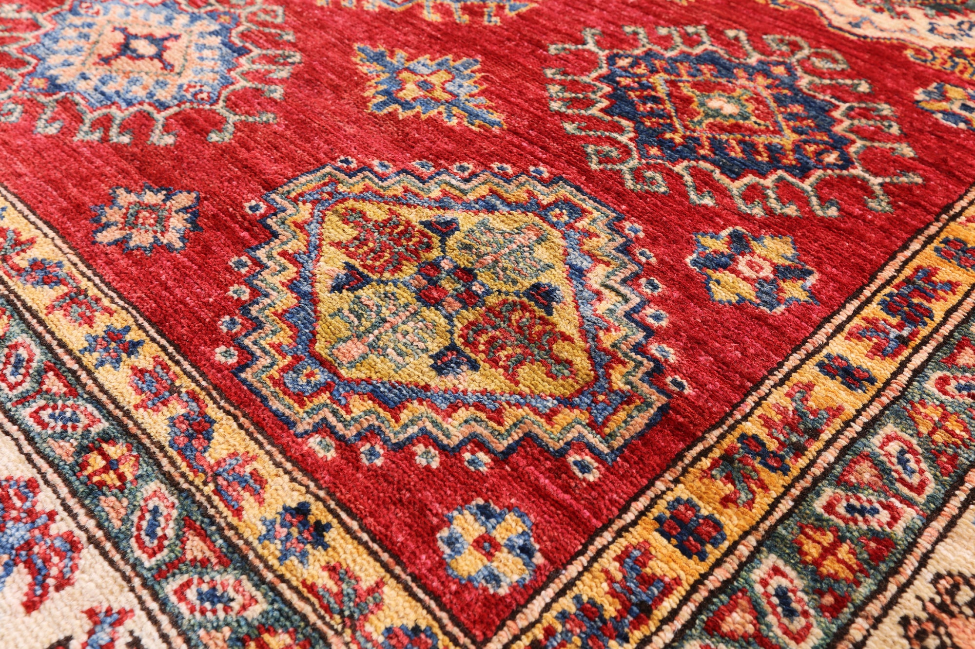 Red Super Kazak Hand Knotted Wool Rug - 4' 11" X 6' 10" - Golden Nile