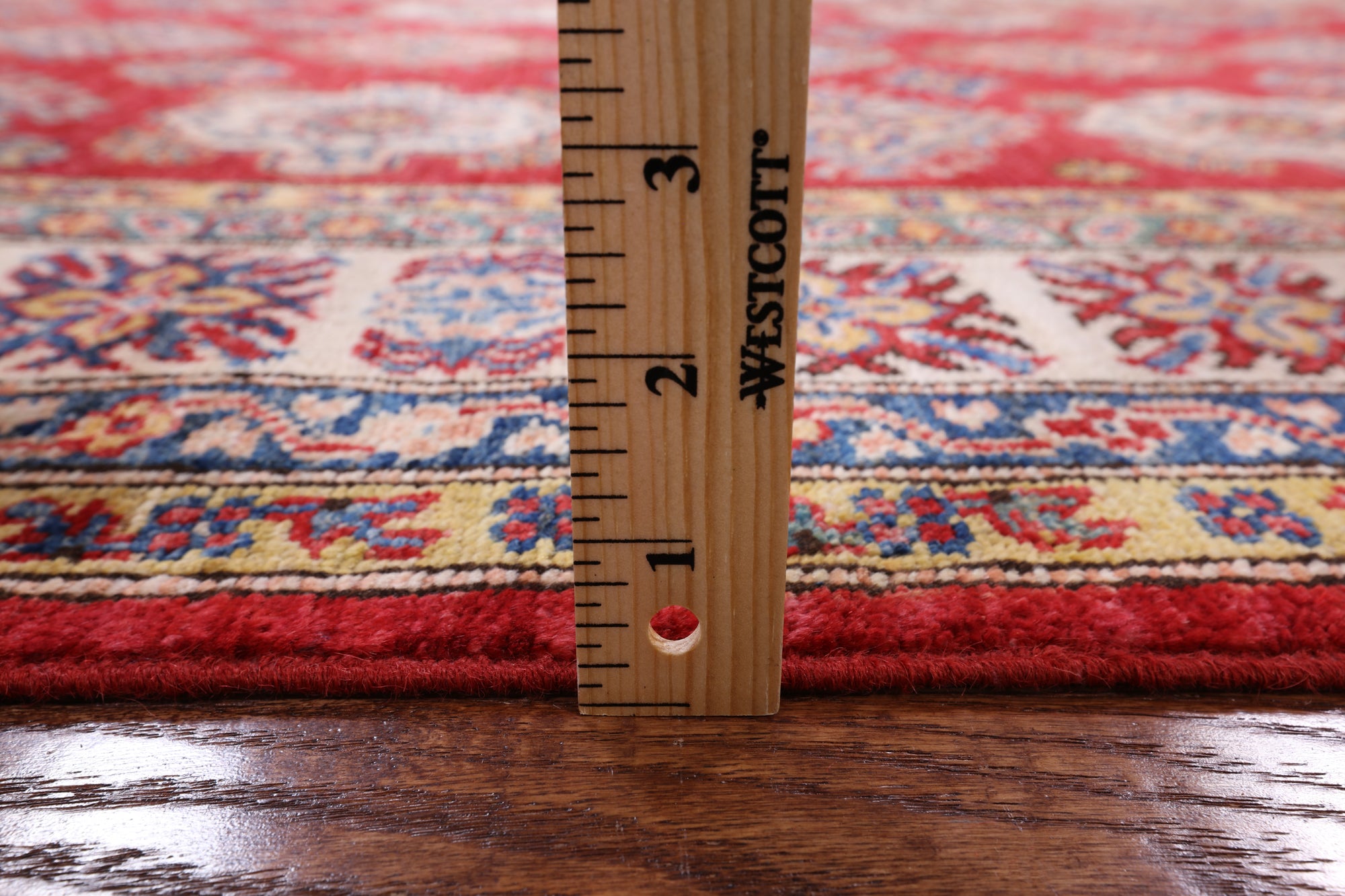 Red Super Kazak Hand Knotted Wool Rug - 4' 11" X 6' 10" - Golden Nile